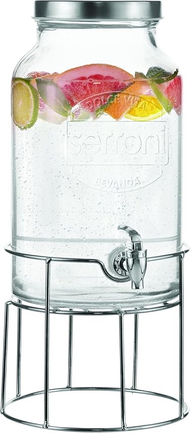 SERRONI Soda Glass Beverage Dispenser with Stainless Steel Stand, 5.6 Litre