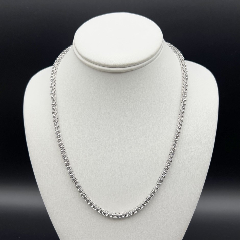 18K White Gold-Filled 3mm Necklace with Simulated Diamonds - 50.8cm