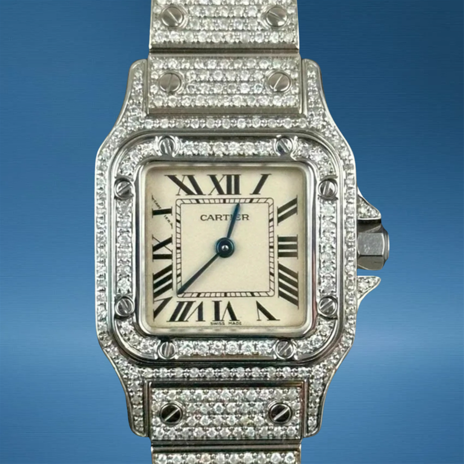 Cartier Santos Galbee 1565 Quartz Custom Diamond BxP & COA