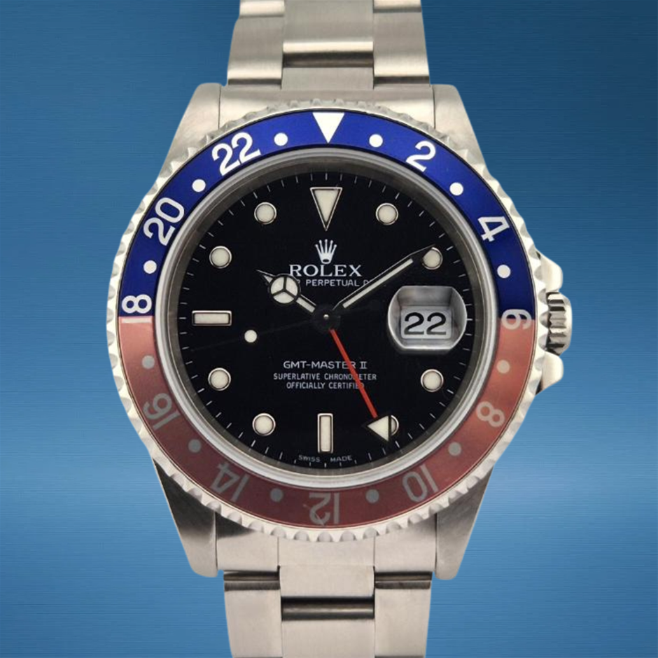 Rolex 16710 GMT-Master II Pepsi 40mm Automatic WxO & COA