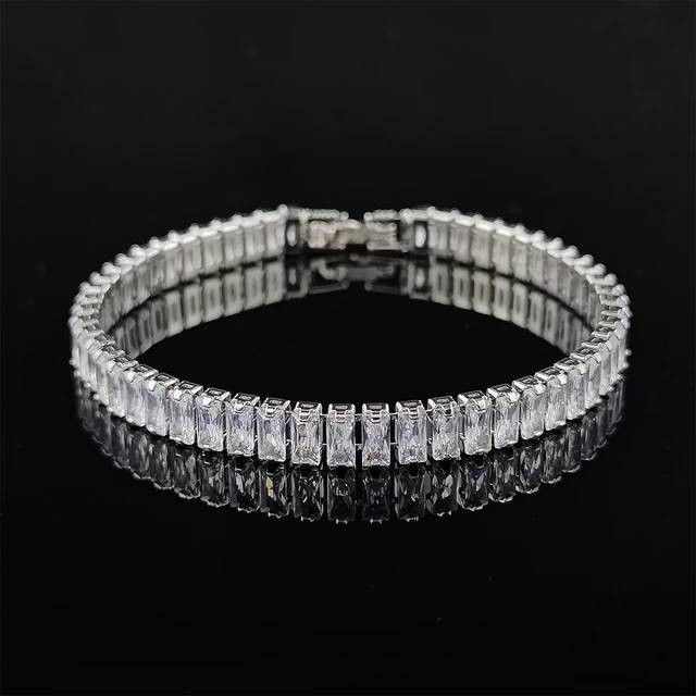 Designer Simulated Diamond Paved Tennis Bracelet in Silver