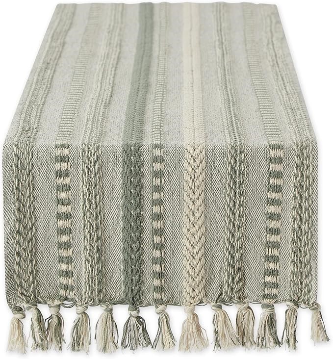 DII Farmhouse Braided Stripe Table Runner Collection, 15x108 (15x113, Fring