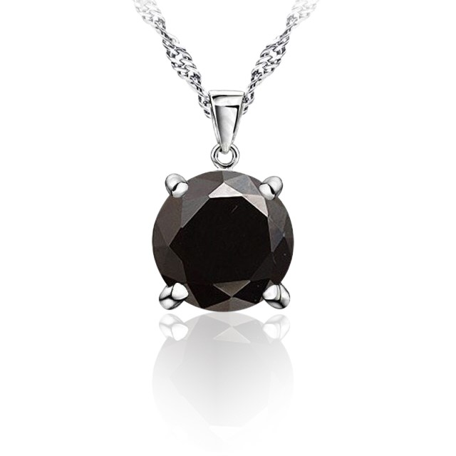 Designer Black Simulated Diamond Pendant Necklace in Silver