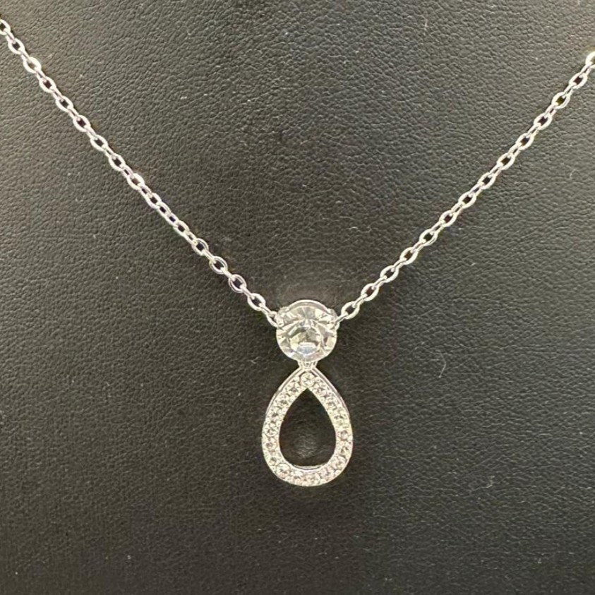 Designer Simulated Diamond Teardrop Pendant Necklace in Silver
