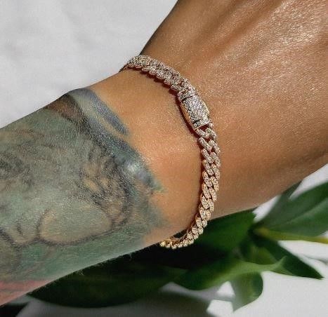 GRA Moissanite White Brilliant Cut Stone Cuban Bracelet -S925-19cm