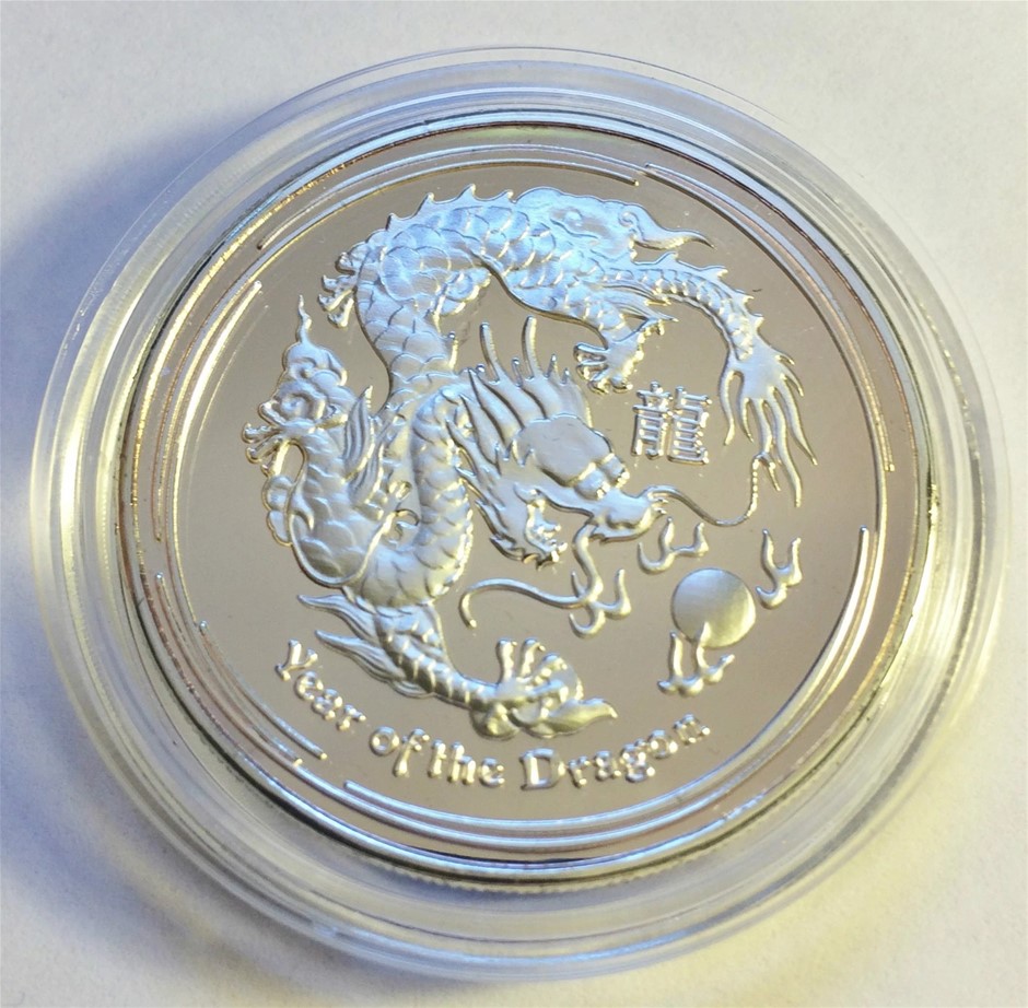 2012- 1 Ounce "Year Of The Dragon" Coin Finished 999 Fine Silver Capsule