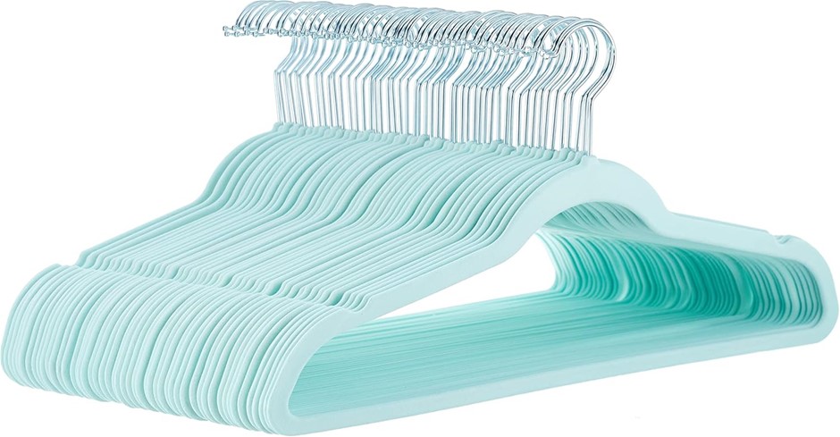 AMAZON BASICS Slim, Velvet, Non-Slip Suit Clothes Hangers, Mint Green
