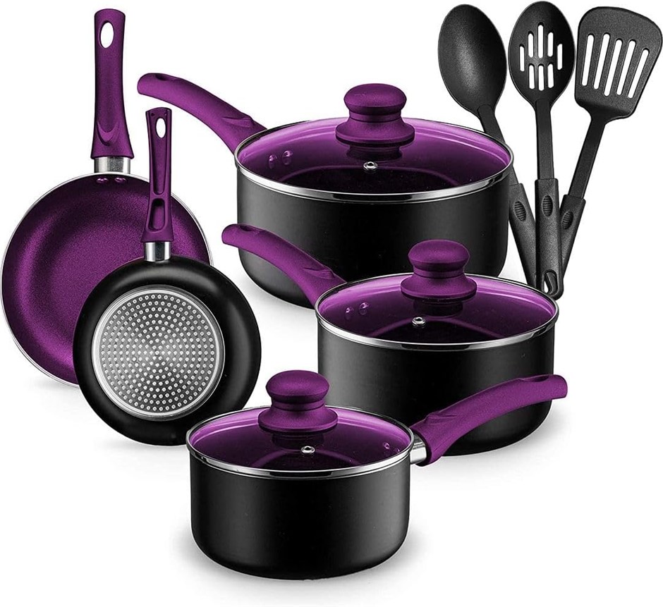 CHEF'S STAR 11 Piece Pots and Pans Set, Non-Stick, Induction Ready, 100%