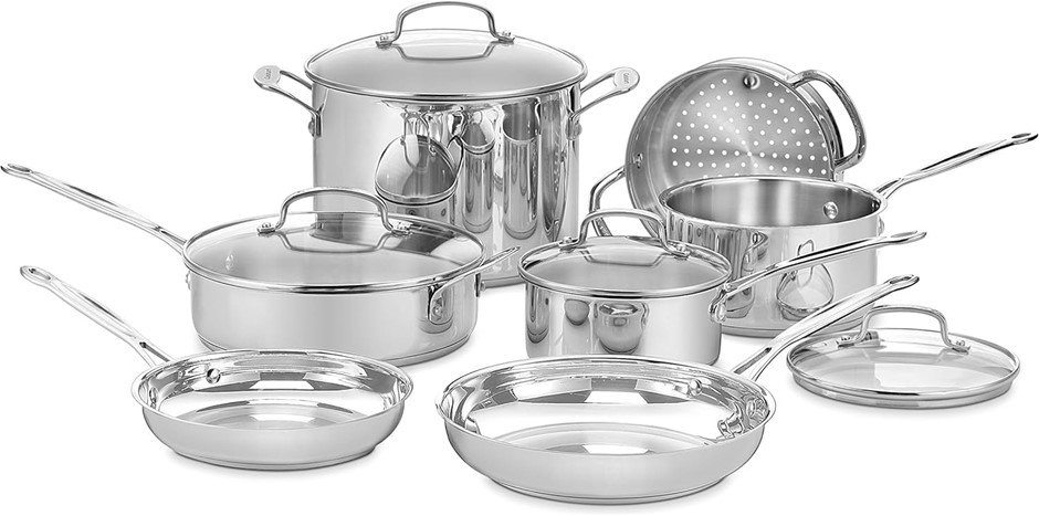 CUISINART 77-11G Chef's Classic Stainless 11-Piece Cookware Set, Silver. NB