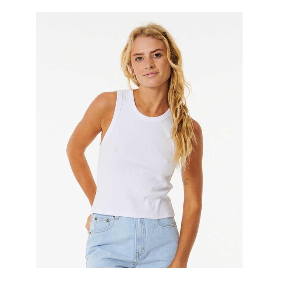 RIP CURL Women's Classic Ribbed Tank Top, Size M, Optical White. RRP: $39.9