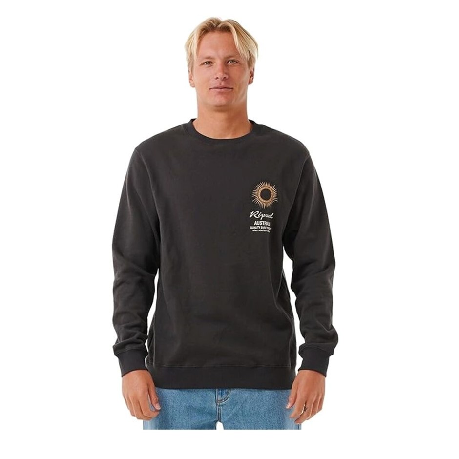 RIP CURL Men's Sunset Desto Crew Sweatshirt, Size XL, Washed Black Aus. RR