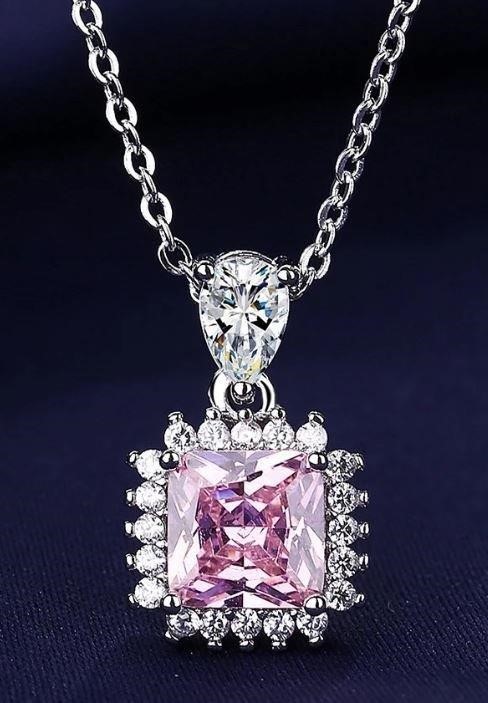 1.0ct Princess Cut Pink Stone 925 Sterling Silver Necklace (s925)