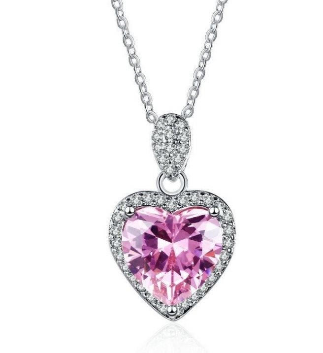 2.0ct Heart Cut Pink Stone 925 Sterling Silver Necklace (s925)