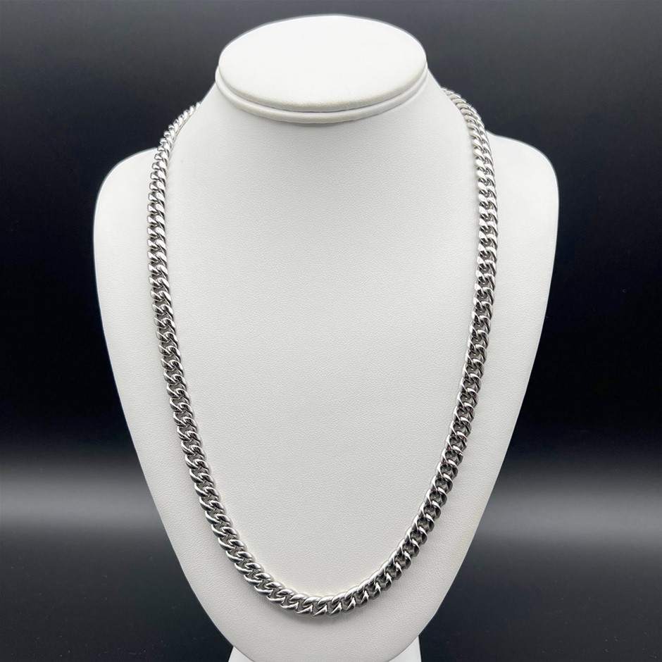 Silver-Filled Cuban Chain Necklace, 8MM Wide - 60.9cm