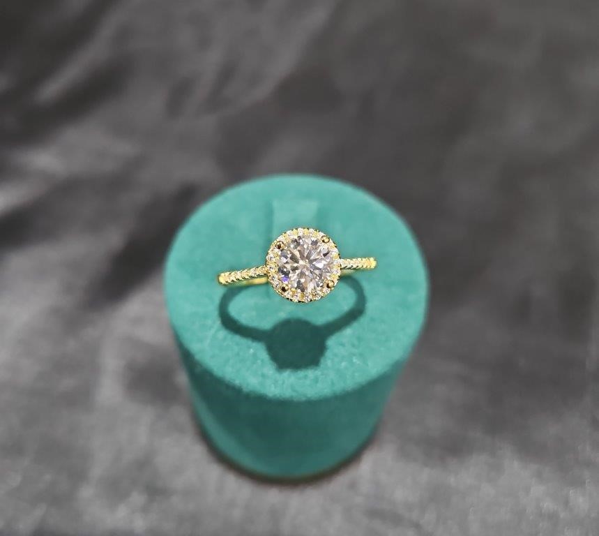 1.0ct GRA Moissanite White 18k Solid Yellow Gold Vermeil Ring -8US
