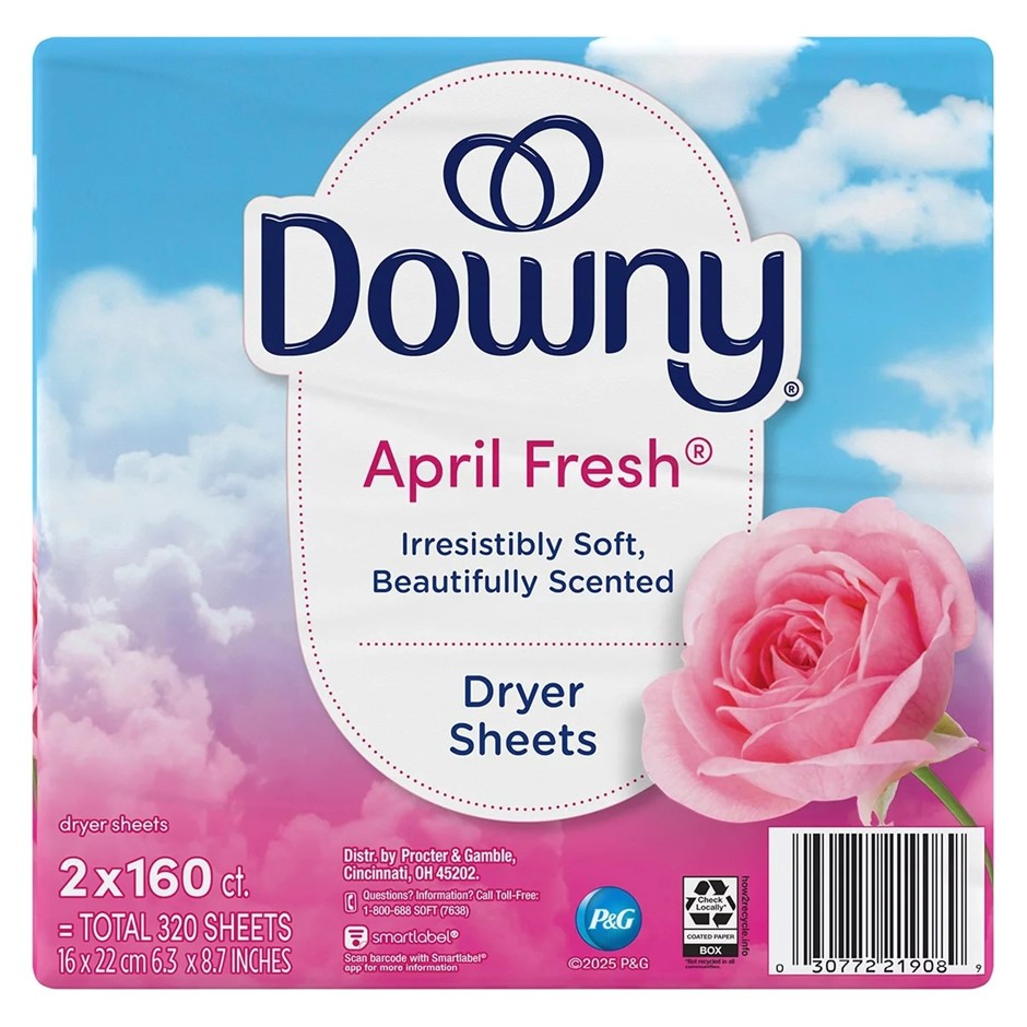 DOWNY Fabric Softener Dryer Sheets 2 x 160pk, April Fresh.
