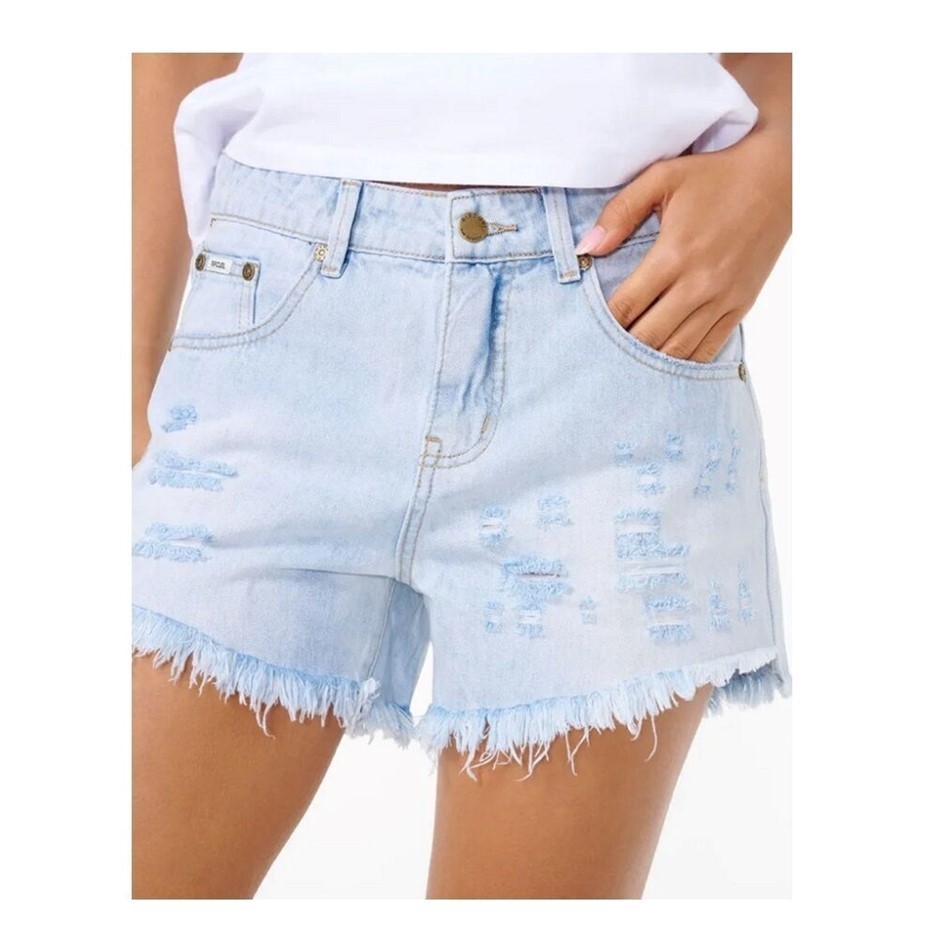 RIP CURL Women's Sophie Denim Shorts - Light Blue, Size 24. RRP: $79.99.  B