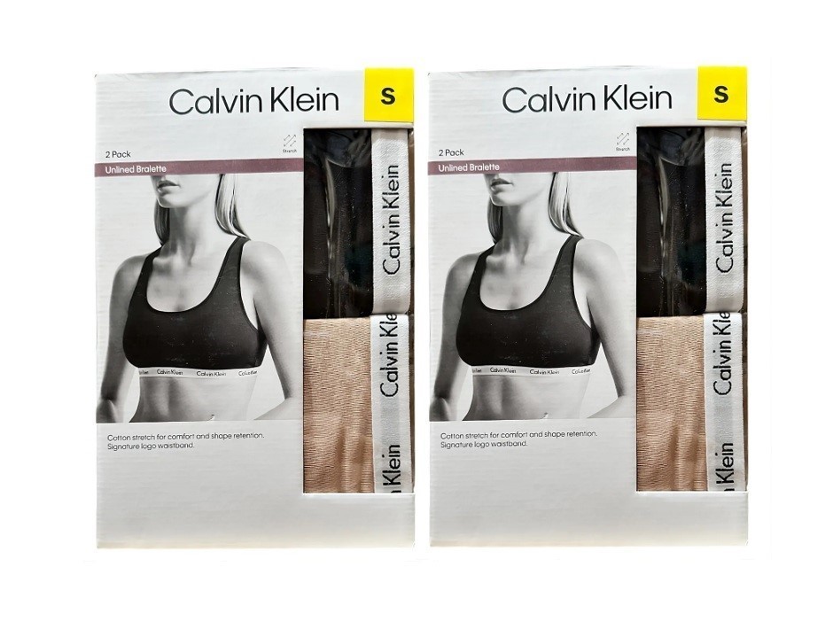 2 x 2 PACK Calvin Klein Women’s Unlined Bralettes, Black/Brown, Size S (QP1
