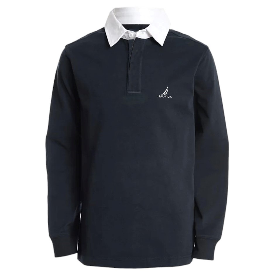 NAUTICA Men's Rugby Jersey, Size L, 60% Cotton, Navy (4NV), NAK131024.