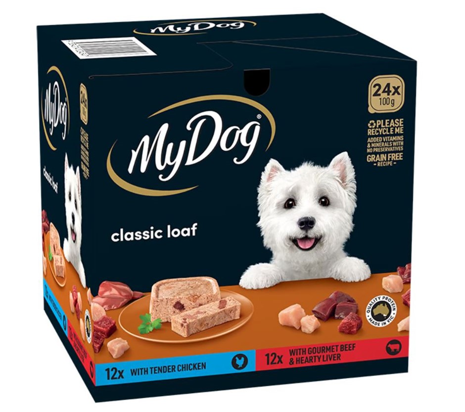 Box of 24pk MY DOG Classic Loaf Dog Food, Tender Chicken & Gourmet Beef and