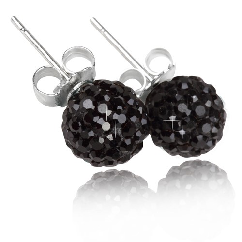 Black Crystal Disco Ball Earrings made with solid 925 Sterling Silver