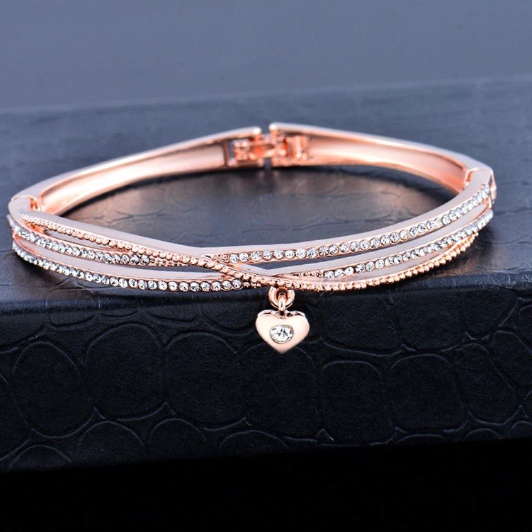 Stunning Triple Woven Crystal Love Bangle - Rose