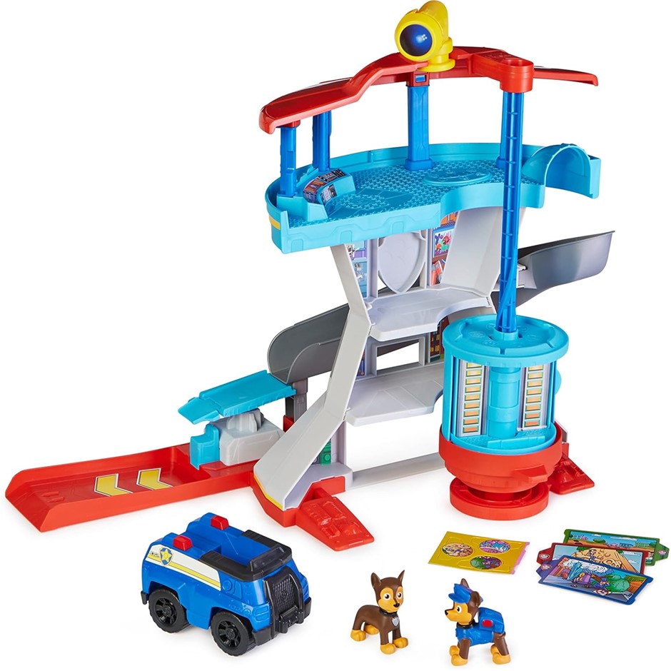 PAW PATROL Patrol Lookout Tower Playset with Toy Car Launcher, 2 Chase Acti