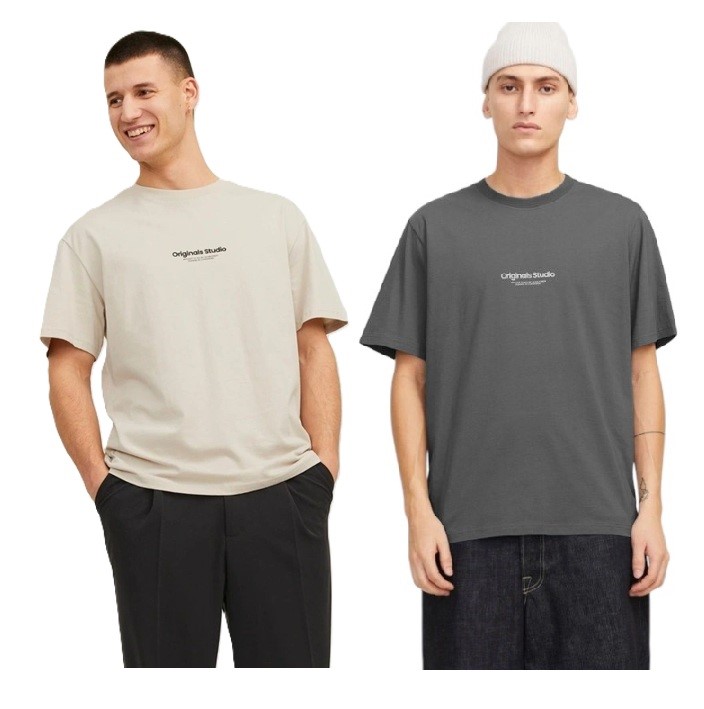 2 x JACK&JONES Originals Men's Tees, Size S, Cream & Dark Grey. NB: has bee