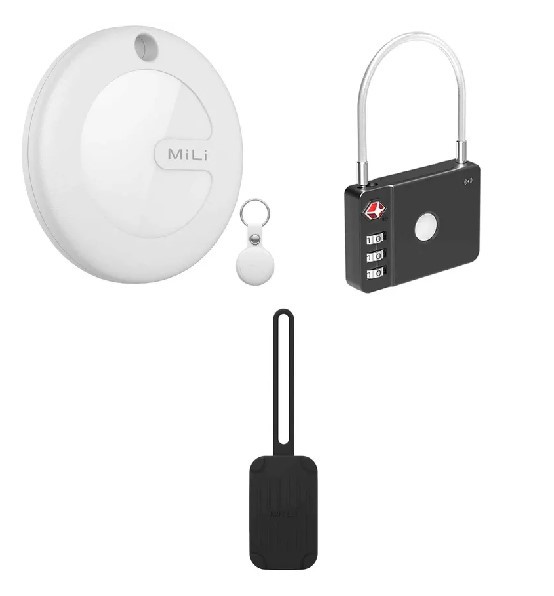 MILI Item Finder Travel Bundle, White/ Black. Incl: 1 x MiTag w/ Key Ring,