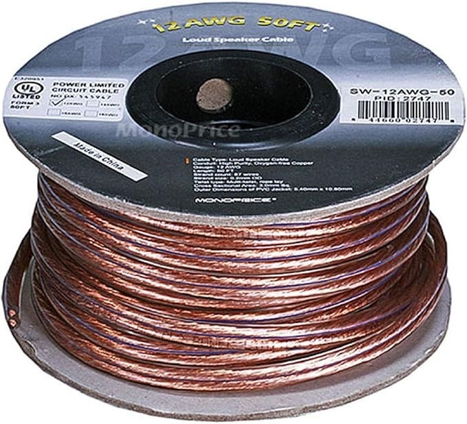 2 x Monoprice Oxygen-Free Pure Bare Copper Speaker Wire - 50 Feet, 12AWG fo