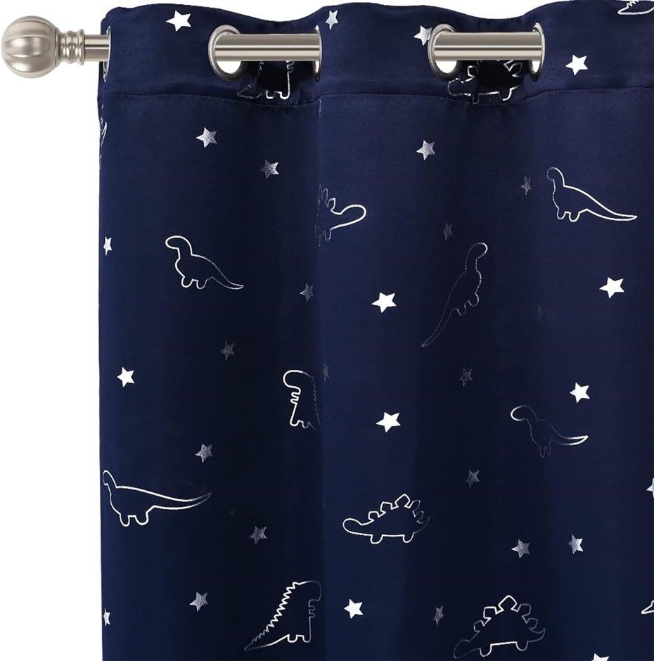 LORDTEX Dinosaur and Star Foil Print Blackout Curtains for Kids Room, Therm