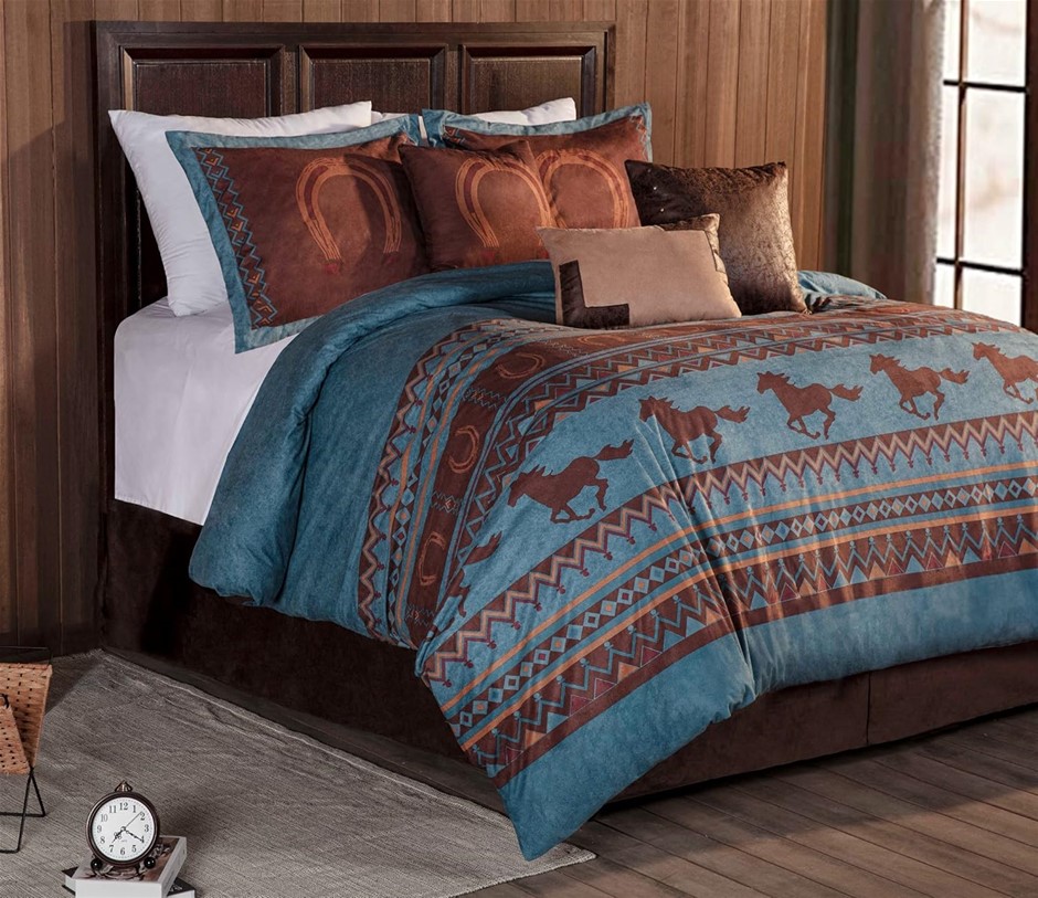 CHEZMOI Collection Sedona 7-Piece Southwestern Wild Horses Microsuede Beddi