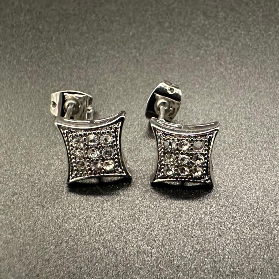Designer Simulated Diamond Rectangular Earrings in Silver
