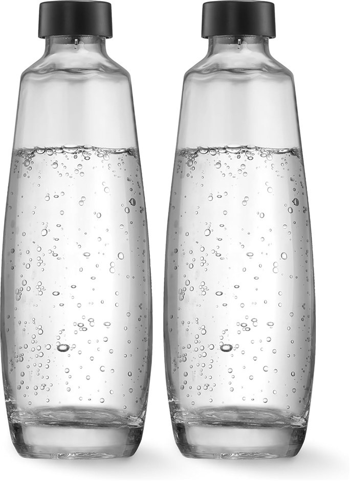 SODASTREAM 1 Litre Glass Bottle Twin Pack, Compatible with Duo Sparkling Wa