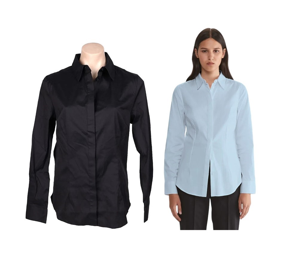 2 x SABA Women's Fitted Shirts, Size 12, 80% Cotton, Black & Light Blue, 16