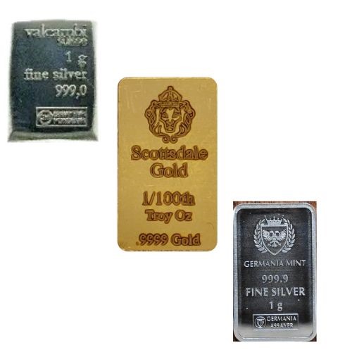 1/100 Ounce -Gold Scottdale x 1 bars & 1 Gram silver bar & 1 gram bar