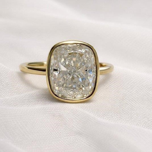 Certified 3ct Elongated Cushion Cut Bezel Moissanite Ring Solid 10K Gold