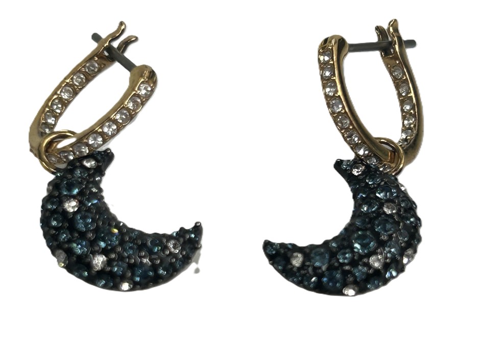 Swarovski Crescent Moon Crystal Drop Hoop Earrings