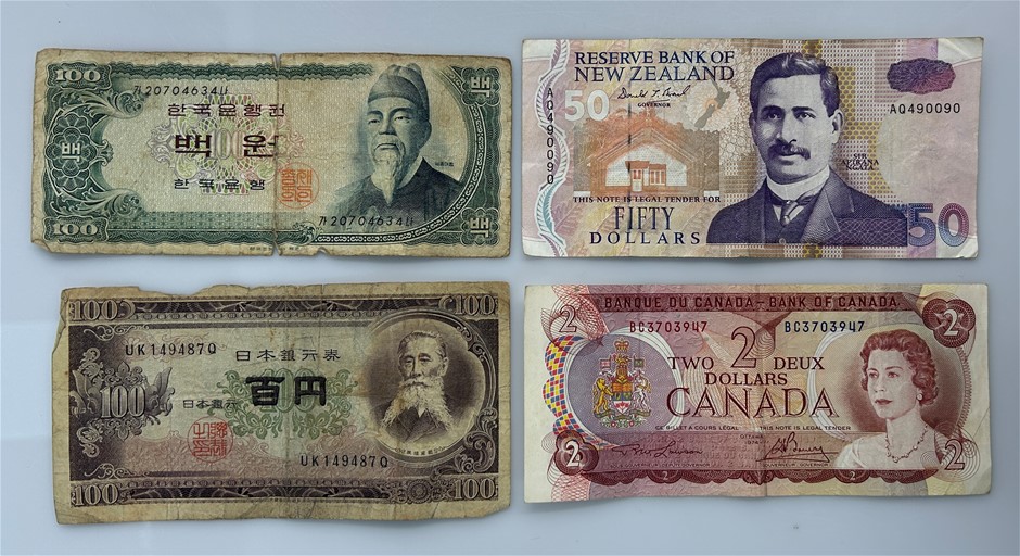 Banknote Collection from Canada, Japan, New Zealand & South Korea