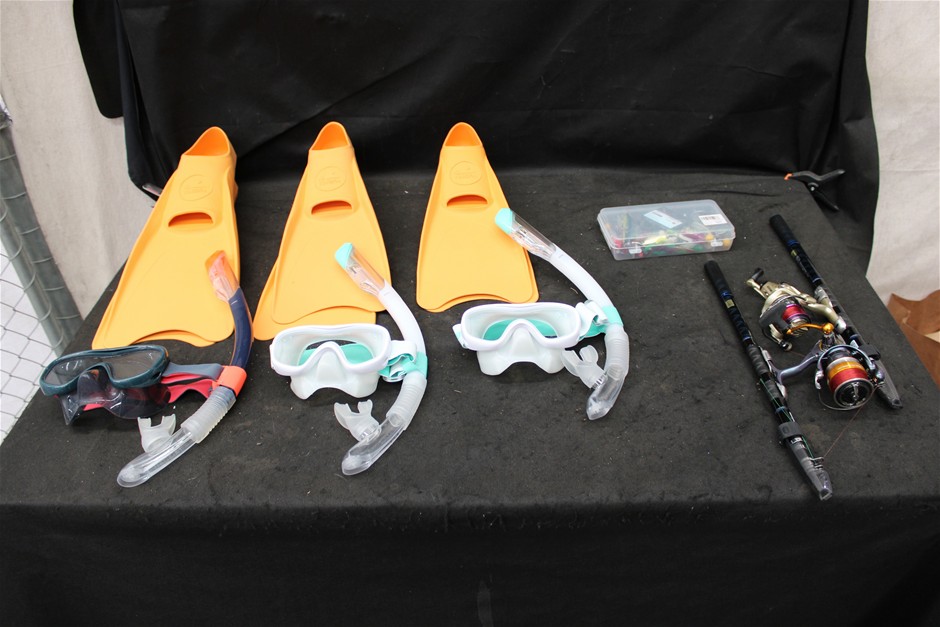 Quantity of Assorted Snorkelling Gear and Fishing Items