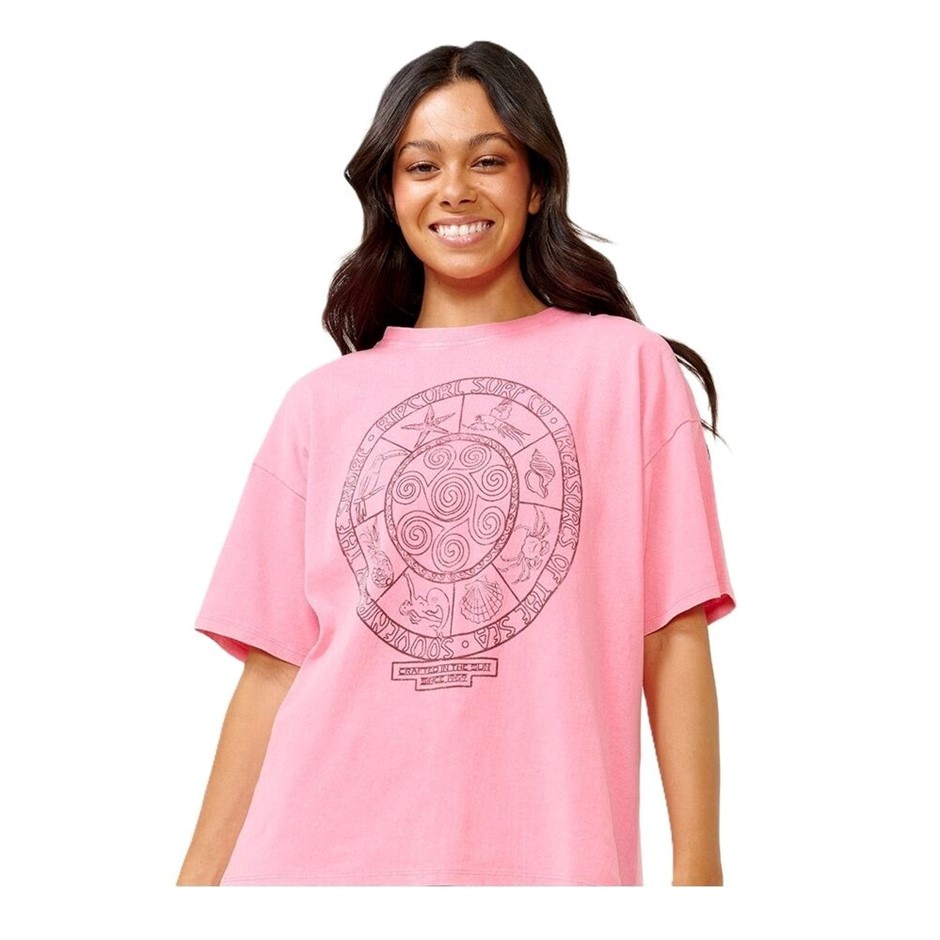 RIP CURL Women's Souvenirs Heritage Tee, Size M Mild Pink. RRP: $59.99. Bu