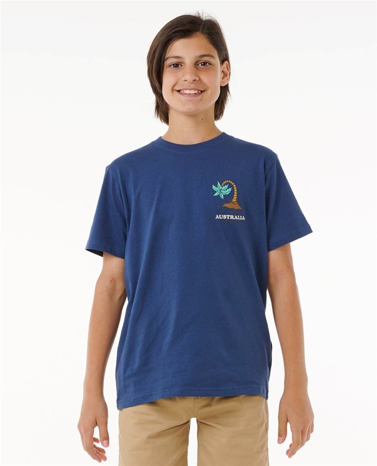 RIP CURL Boy's Wish You Were Here Desto Tee, Size 14, Washed Navy Aus. RRP: