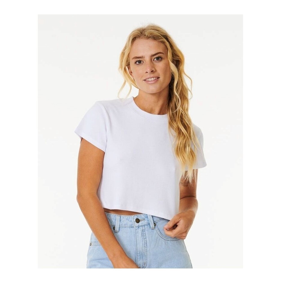 RIP CURL Women's Classic Ribbed T-Shirt - Optical White, Size S. RRP: $49.9