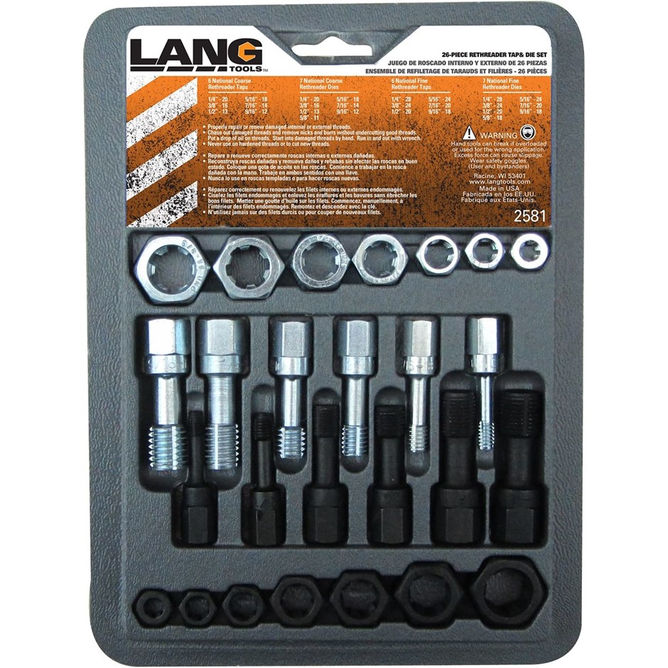 LANG TOOLS 26pc Thread Restorer Tap and Die Set, 2581.