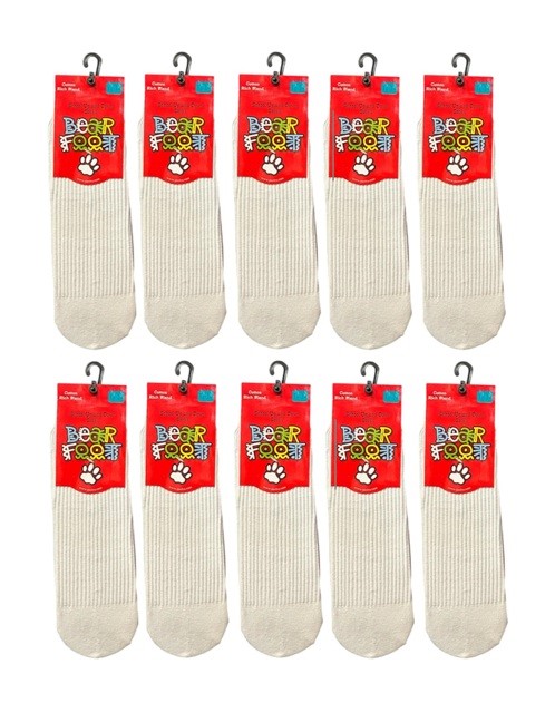 10 x BEARFOOT School Up and Down Socks, Fits Adult Size 11-14, White