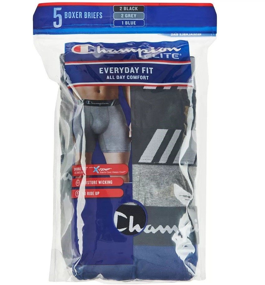Champion Men's Boxer 5 Pack Charcoal Black Small