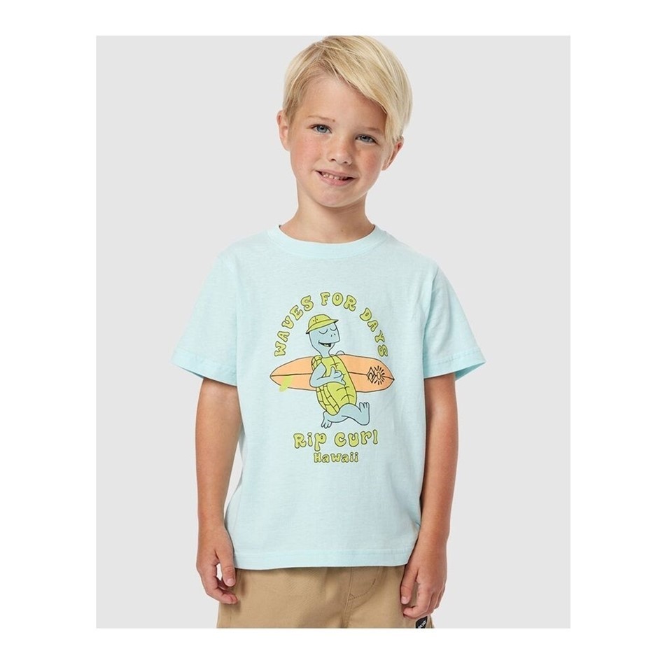RIP CURL Boy's Tube Town Waves T-Shirt, Size 5-6, Australia Light Blue. RR