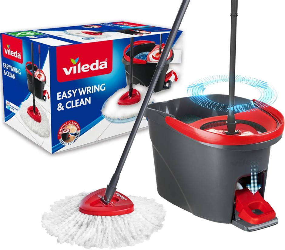 VILEDA Easy Wring & Clean Turbo Rotating Mop & Bucket Set with Foot Pedal,