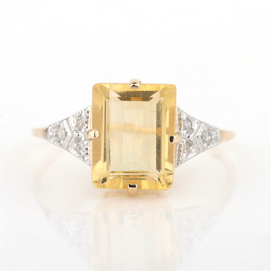Yellow Gold Natural Citrine & Diamond Ring with valuation