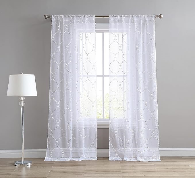 Laura Ashley Ethel Sheer Curtains with Rod Pocket, Each Panel Measures 38"